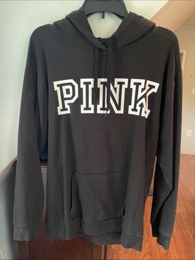 PINK Victoria's Secret Black Hoodie with White Logo Detail